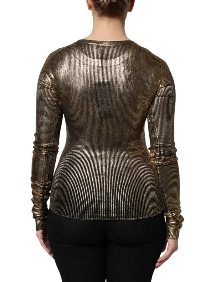 Dolce &amp; Gabbana Gold Round Neck Long Sleeve Pullover Top