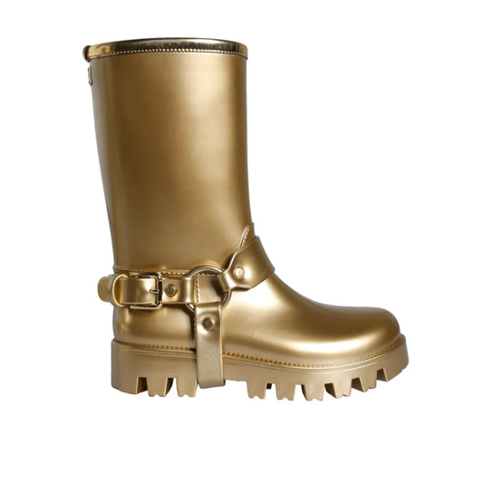 Dolce Gabbana Gold Rubber Rain Boots Dress Ready Shine &