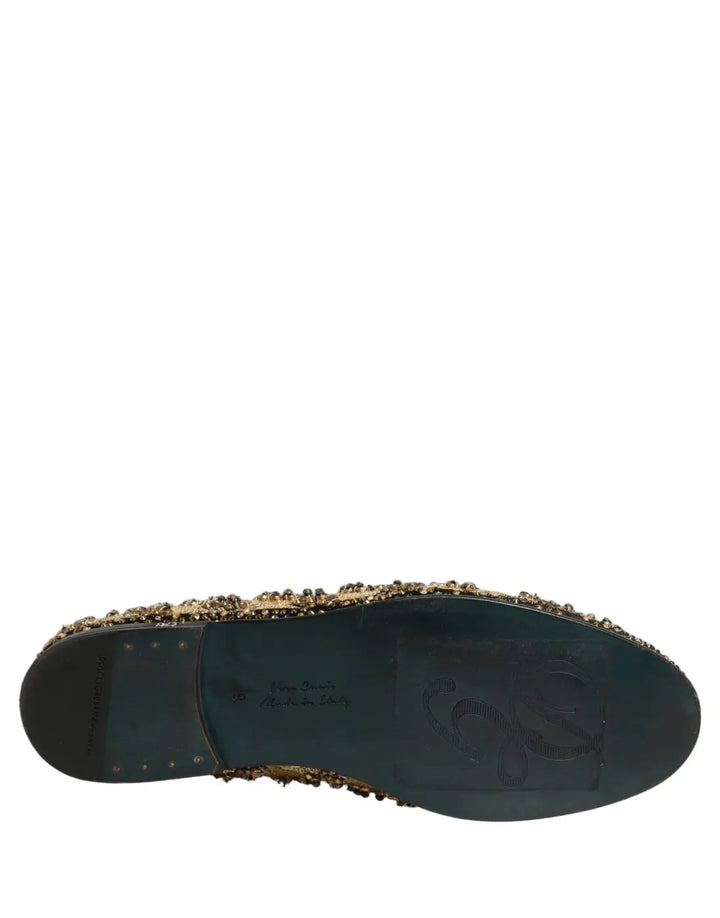 Dolce &amp; Gabbana Gold Sequin Embellished Dress Loafers Shoes
