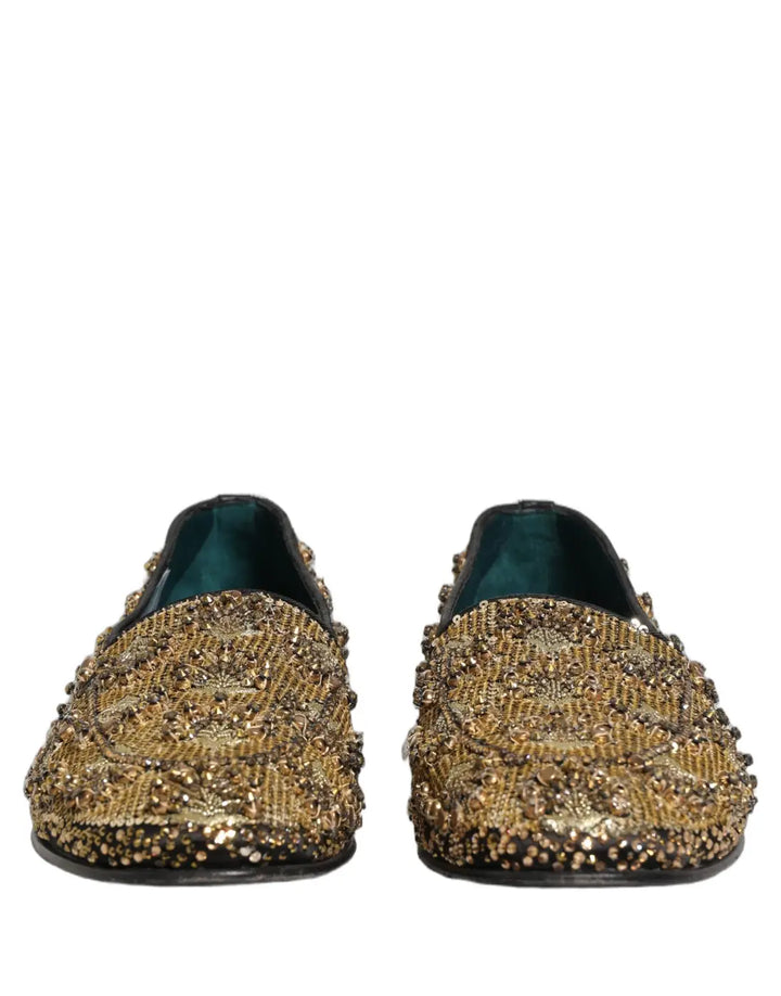 Dolce &amp; Gabbana Gold Sequin Embellished Dress Loafers Shoes