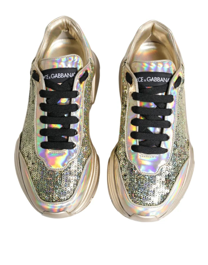 Dolce &amp; Gabbana Gold Sequin Iridiscent Daymaster Sneakers Shoes