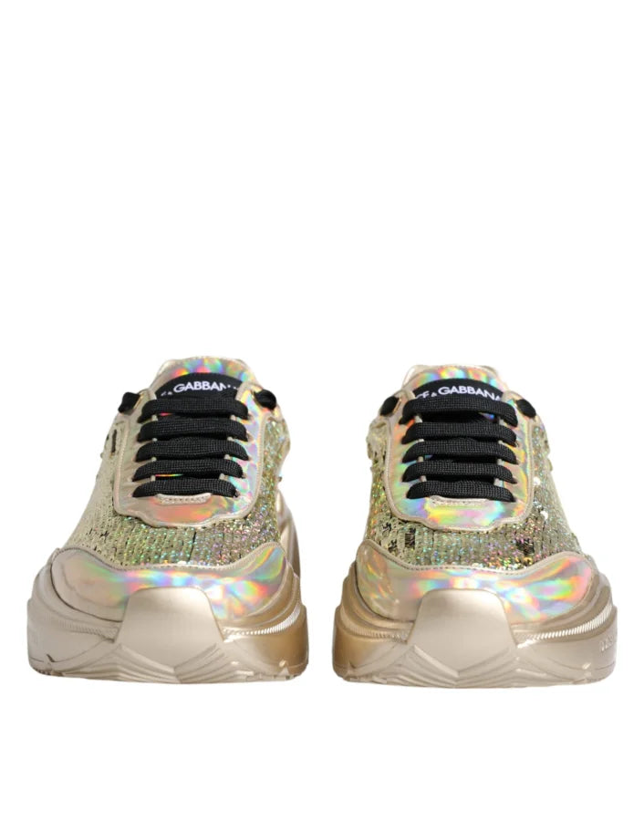 Dolce &amp; Gabbana Gold Sequin Iridiscent Daymaster Sneakers Shoes