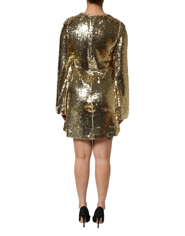 Dolce &amp; Gabbana Gold Sequin Long Sleeve Mini Dress