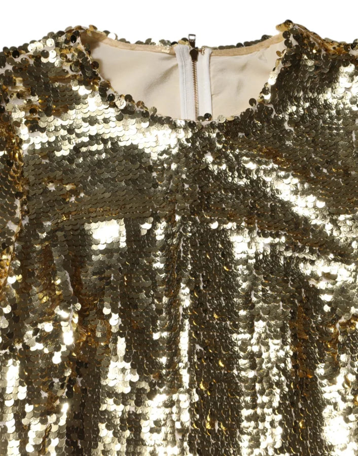 Dolce &amp; Gabbana Gold Sequin Long Sleeve Mini Dress