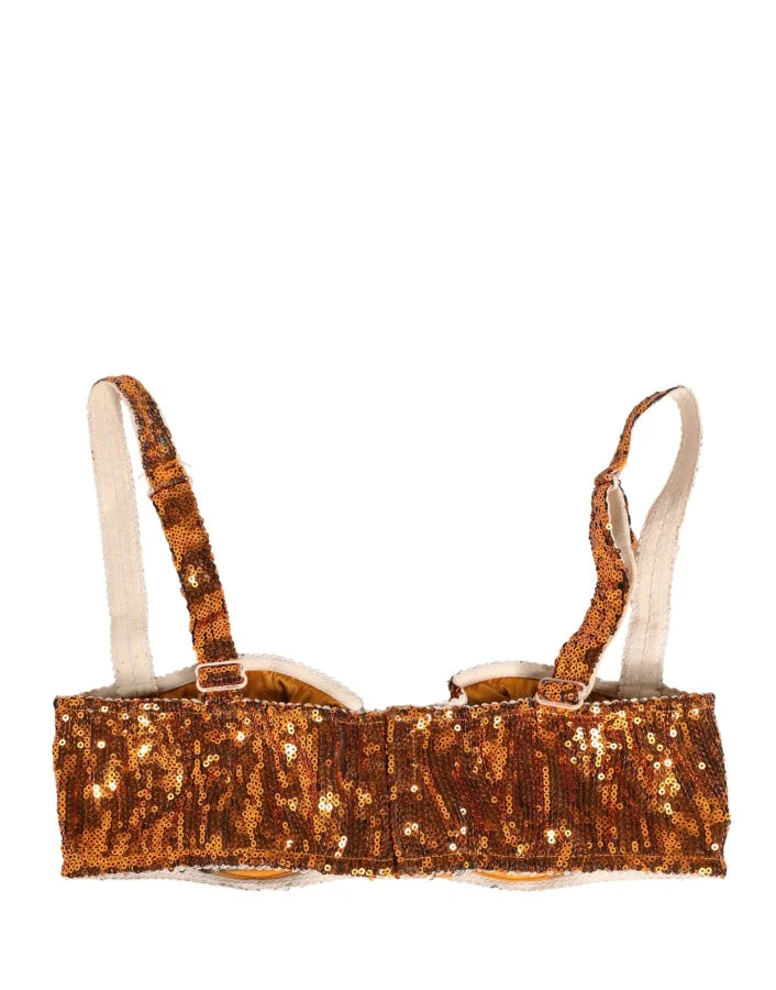 Dolce &amp; Gabbana Gold Sequined Nyon Balconnet Bra Underwear