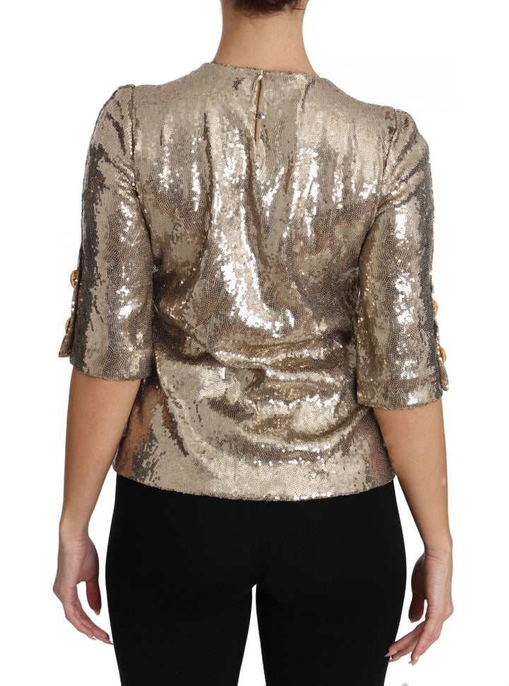 Dolce &amp; Gabbana - Gold Sequined Parrot Crystal Blouse
