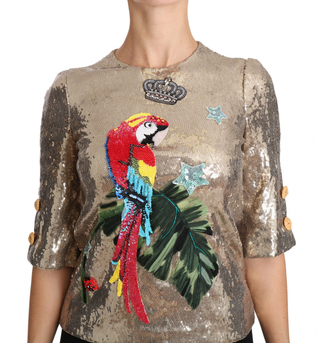 Dolce &amp; Gabbana - Gold Sequined Parrot Crystal Blouse