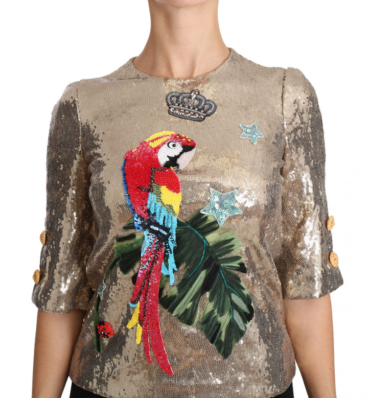 Dolce &amp; Gabbana - Gold Sequined Parrot Crystal Blouse