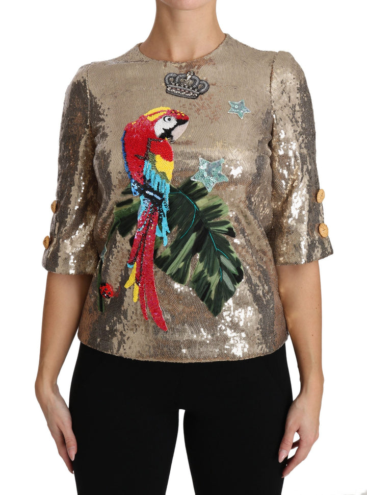 Dolce &amp; Gabbana - Gold Sequined Parrot Crystal Blouse