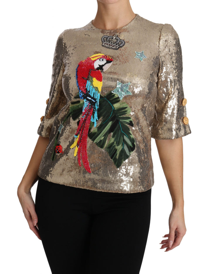 Dolce &amp; Gabbana - Gold Sequined Parrot Crystal Blouse