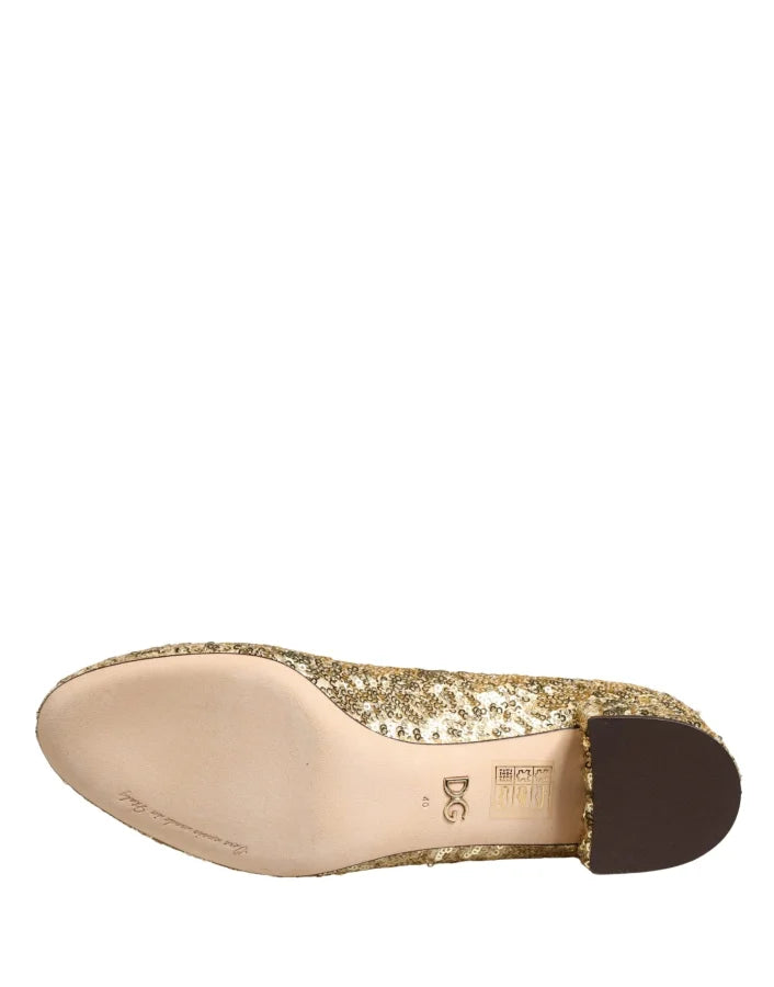 Dolce &amp; Gabbana Gold Sequined Short Boots Stretch Shoes