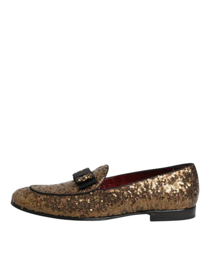 Dolce &amp; Gabbana Gold Sequined Slip On Loafers Men Dress Shoes