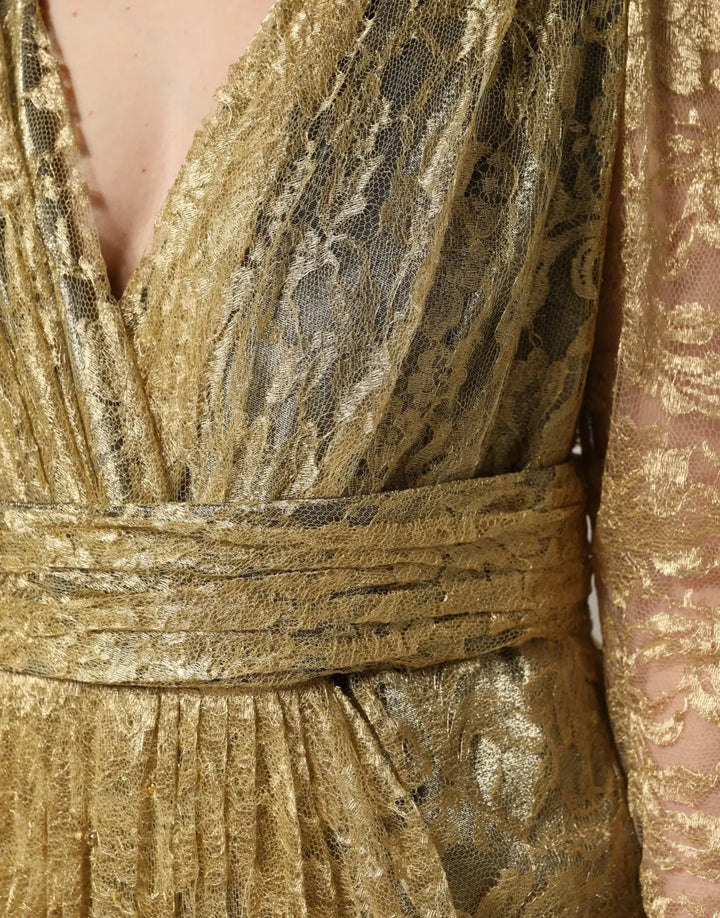 Dolce &amp; Gabbana Gold Sheer Lace Crystal Embellished Dress