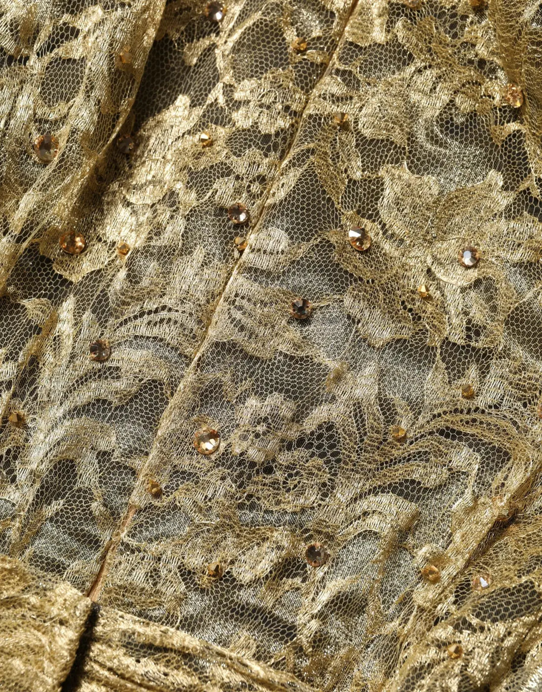 Dolce &amp; Gabbana Gold Sheer Lace Crystal Embellished Dress