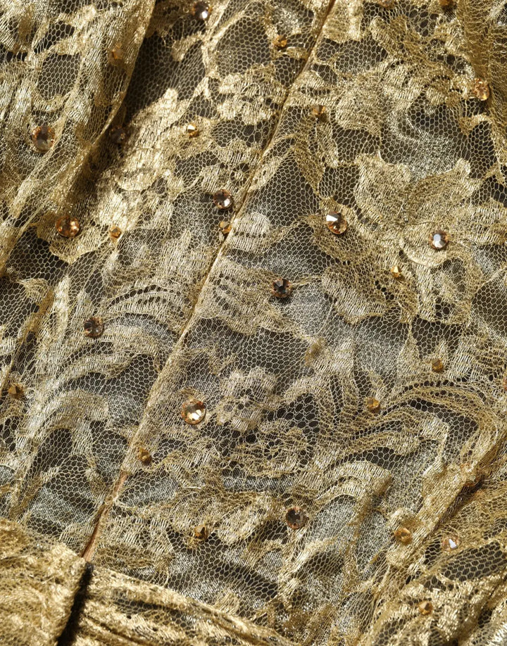 Dolce &amp; Gabbana Gold Sheer Lace Crystal Embellished Dress