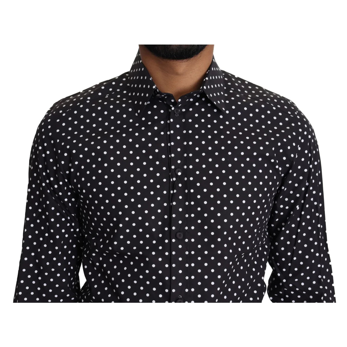 Dolce & Gabbana Gold Shirt Black with White Polka Dots