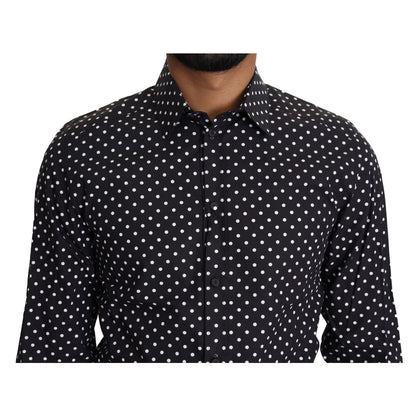 Dolce & Gabbana Gold Shirt Black with White Polka Dots