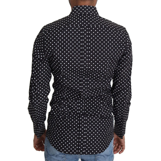 Dolce & Gabbana Gold Shirt Black with White Polka Dots