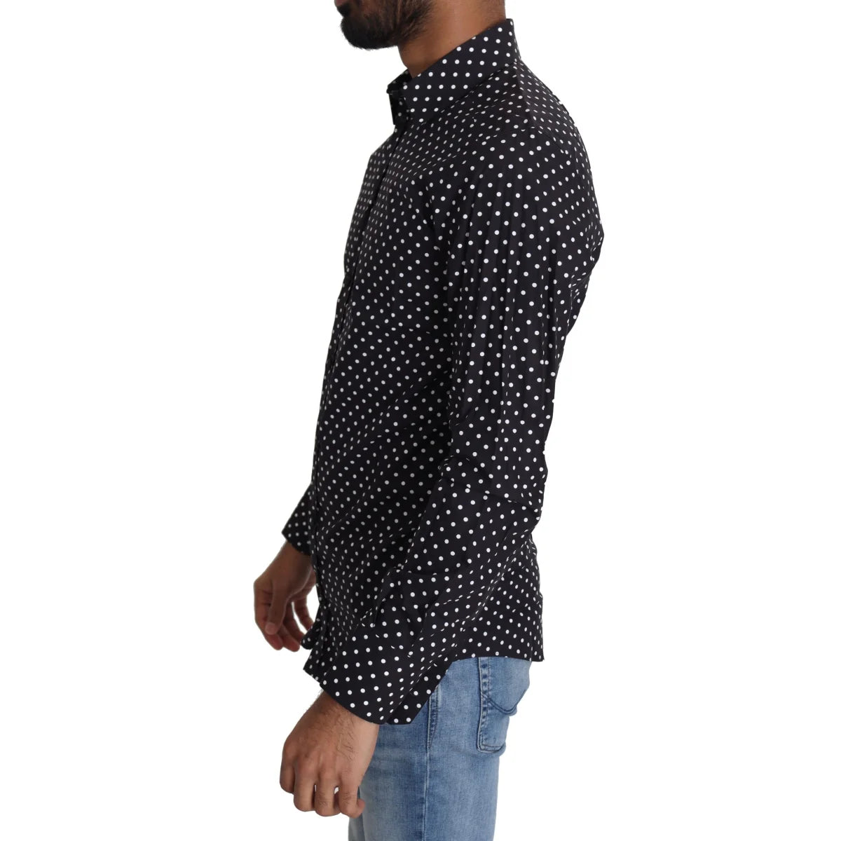 Dolce & Gabbana Gold Shirt Black with White Polka Dots