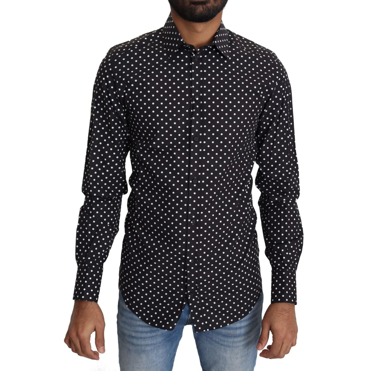 Dolce & Gabbana Gold Shirt Black with White Polka Dots