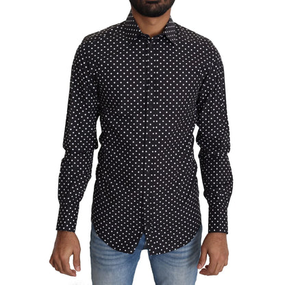 Dolce & Gabbana Gold Shirt Black with White Polka Dots