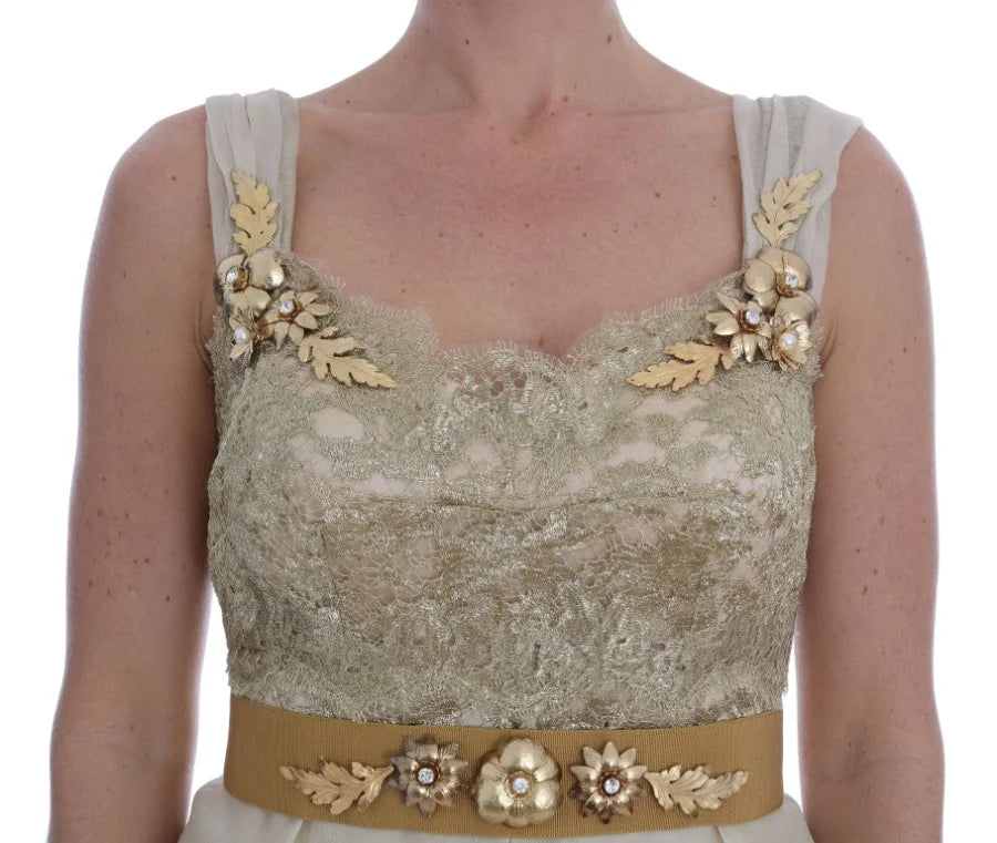 Dolce &amp; Gabbana Gold Silk Crystal Embellished Dress