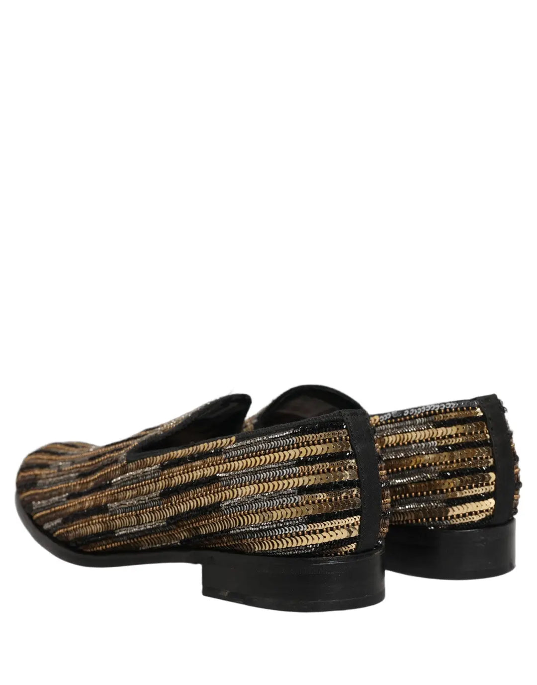 Dolce &amp; Gabbana Gold Striped Sequin Embellished Loafer Shoes