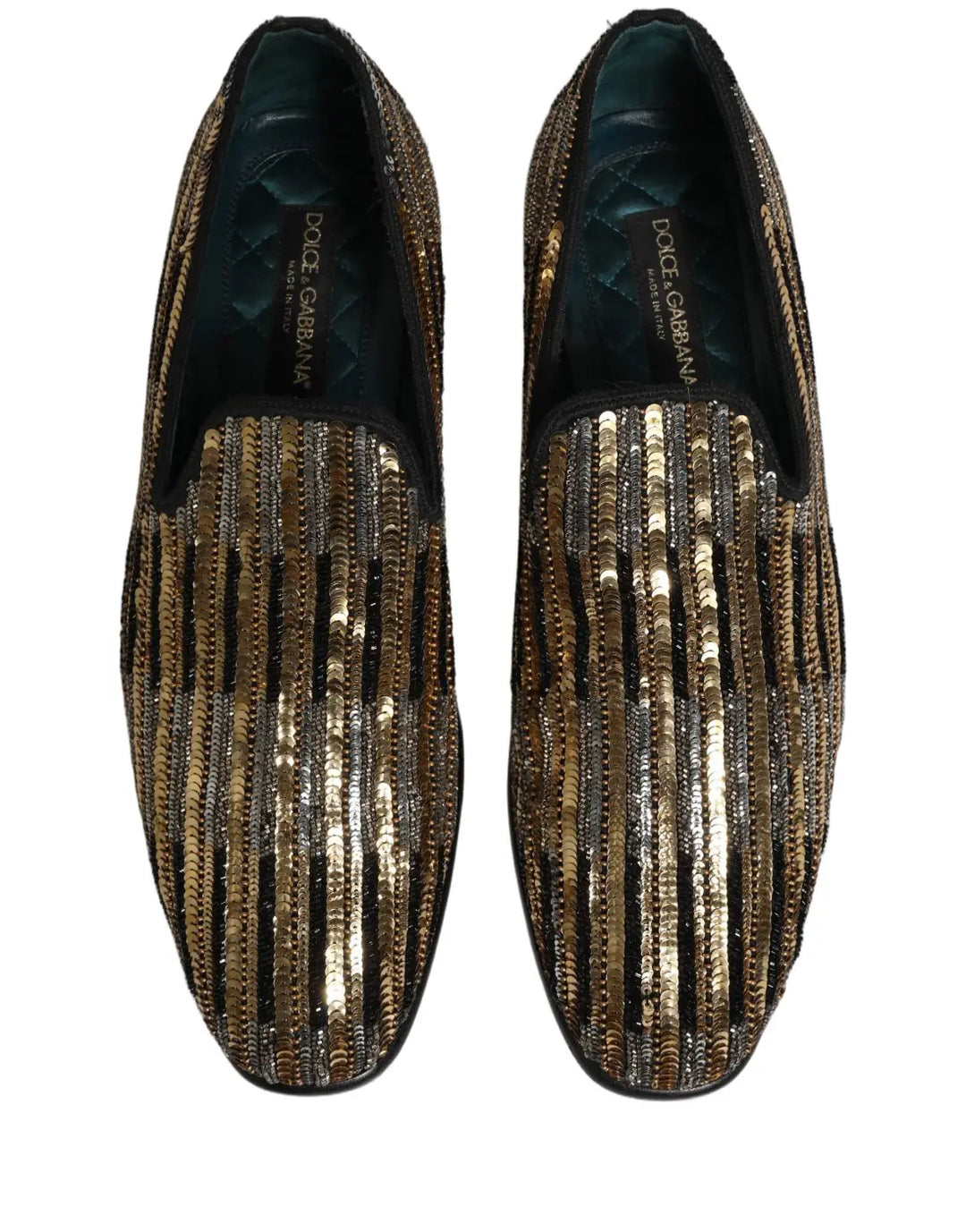 Dolce &amp; Gabbana Gold Striped Sequin Embellished Loafer Shoes