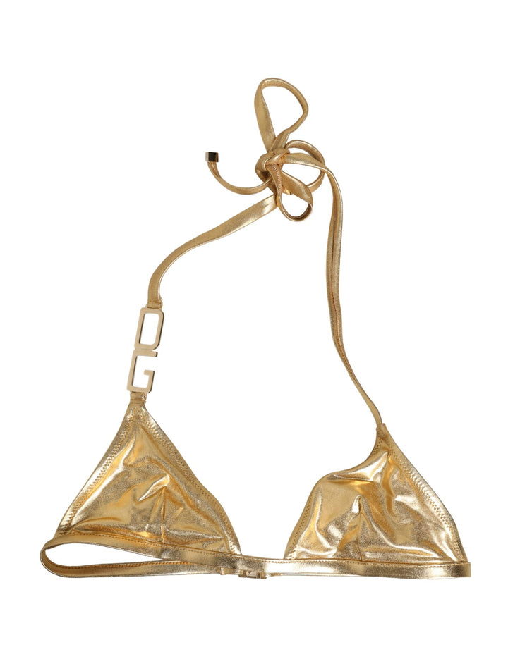 Dolce &amp; Gabbana Gold-tone Triangle Bikini Top Dg Logo Swimwear - Women’s Tops