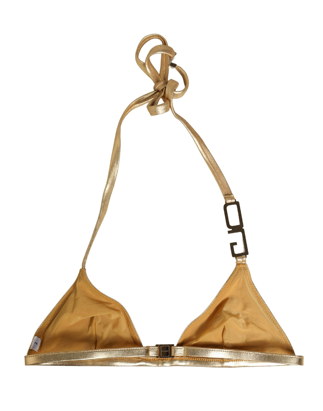 Dolce &amp; Gabbana Gold-tone Triangle Bikini Top Dg Logo Swimwear - Women’s Tops