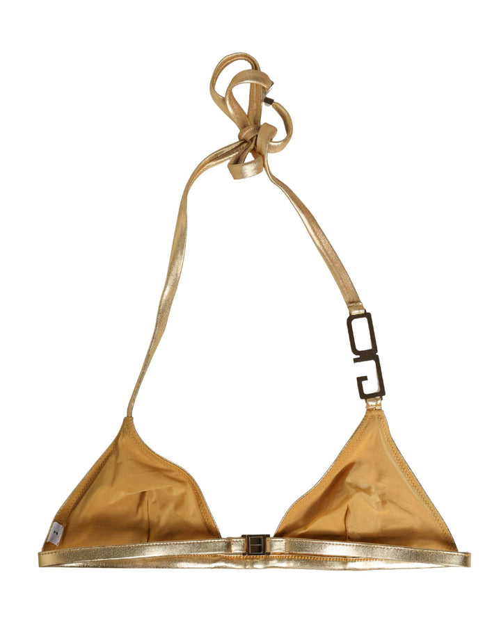 Dolce &amp; Gabbana Gold-tone Triangle Bikini Top Dg Logo Swimwear - Women’s Tops