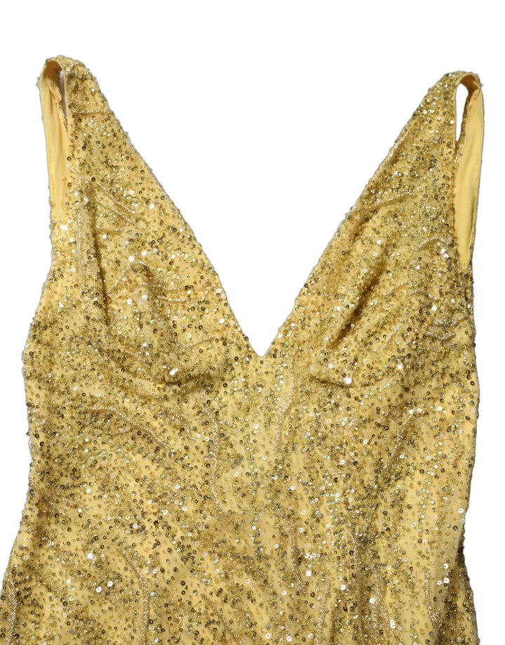 Dolce &amp; Gabbana Gold V-neckline Mermaid Sequinned Gown Dress