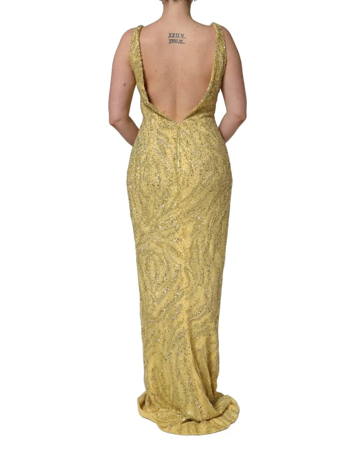 Dolce &amp; Gabbana Gold V-neckline Mermaid Sequinned Gown Dress
