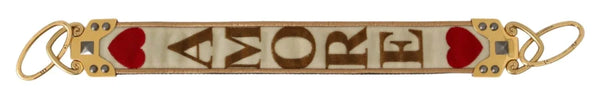 Dolce & Gabbana - Gold White Textile Leather AMORE Shoulder Strap