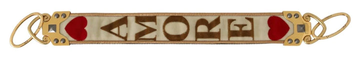 Dolce &amp; Gabbana - Gold White Textile Leather AMORE Shoulder Strap