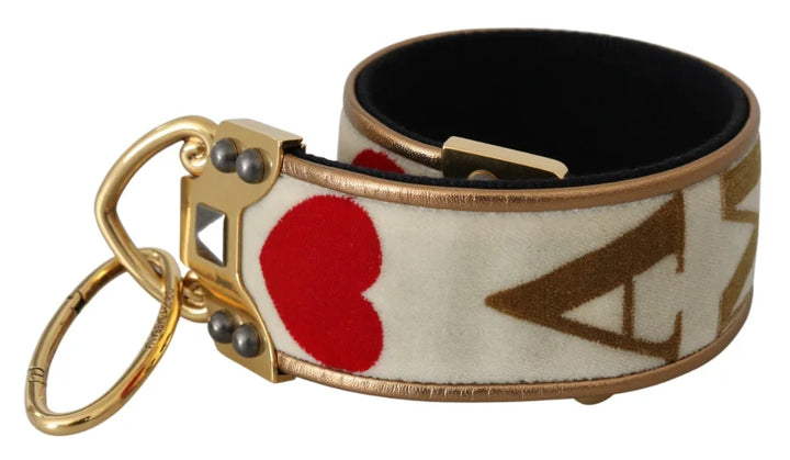 Dolce &amp; Gabbana - Gold White Textile Leather AMORE Shoulder Strap