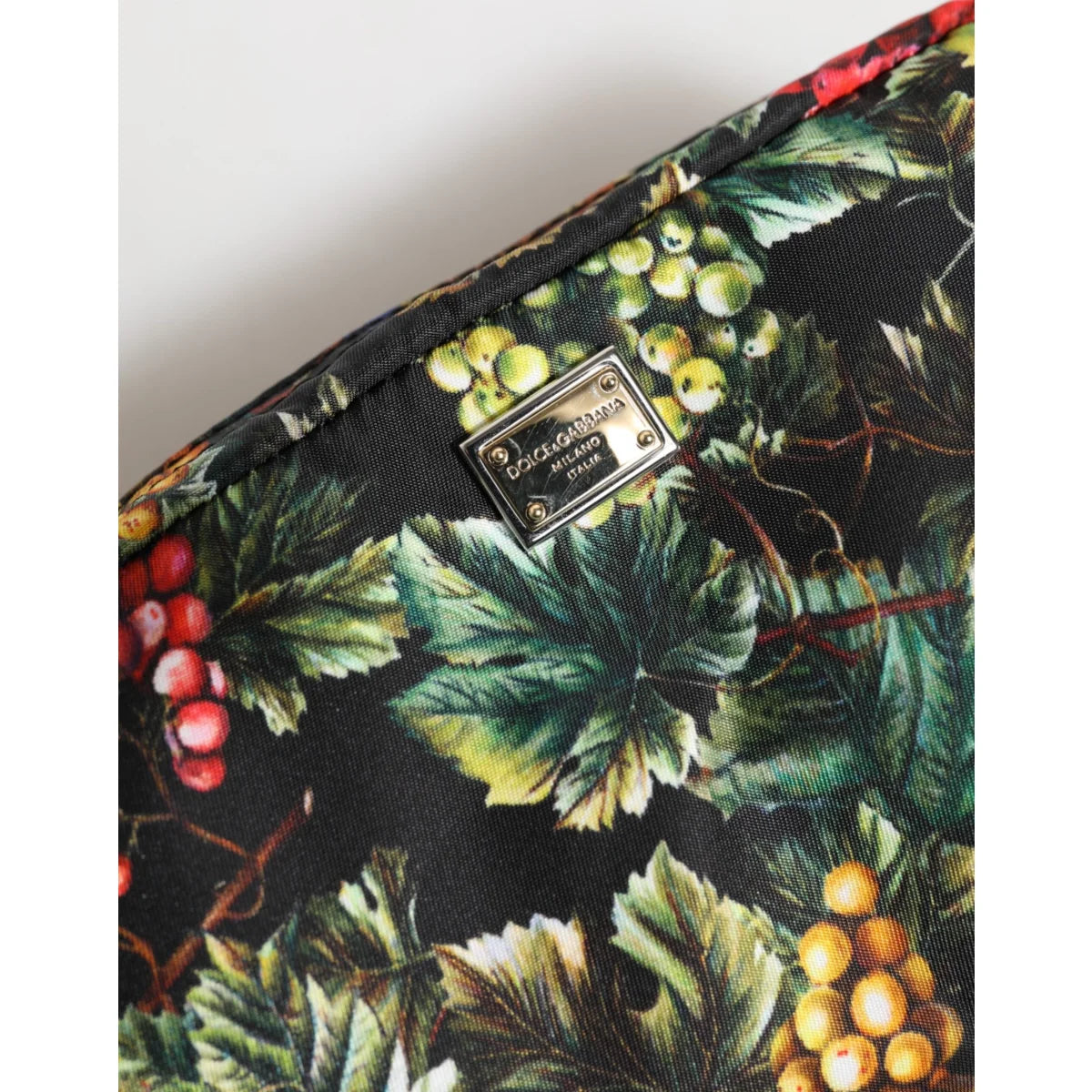 Dolce Gabbana Grape Print Gold Tone Clutch Bag Multicolor &