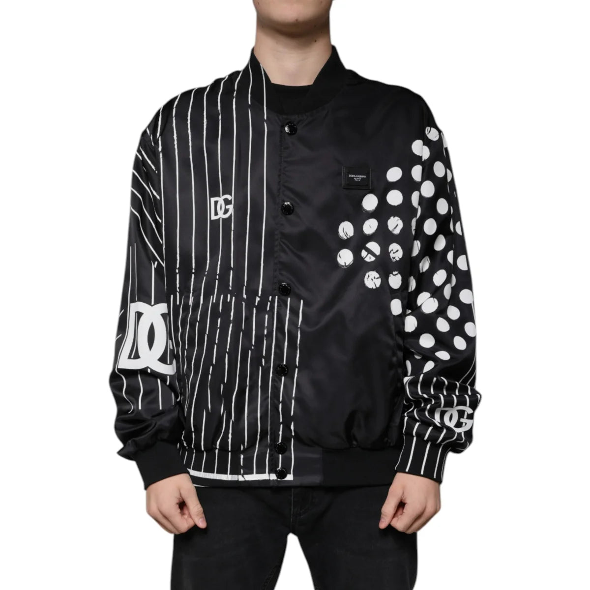 Dolce Gabbana Graphic Bomber Jacket Shiny Nylon Statement Style &