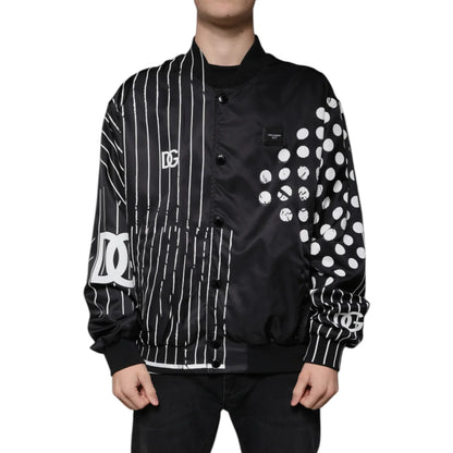 Dolce Gabbana Graphic Bomber Jacket Shiny Nylon Statement Style &