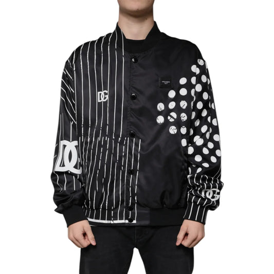 Dolce Gabbana Graphic Bomber Jacket Shiny Nylon Statement Style &
