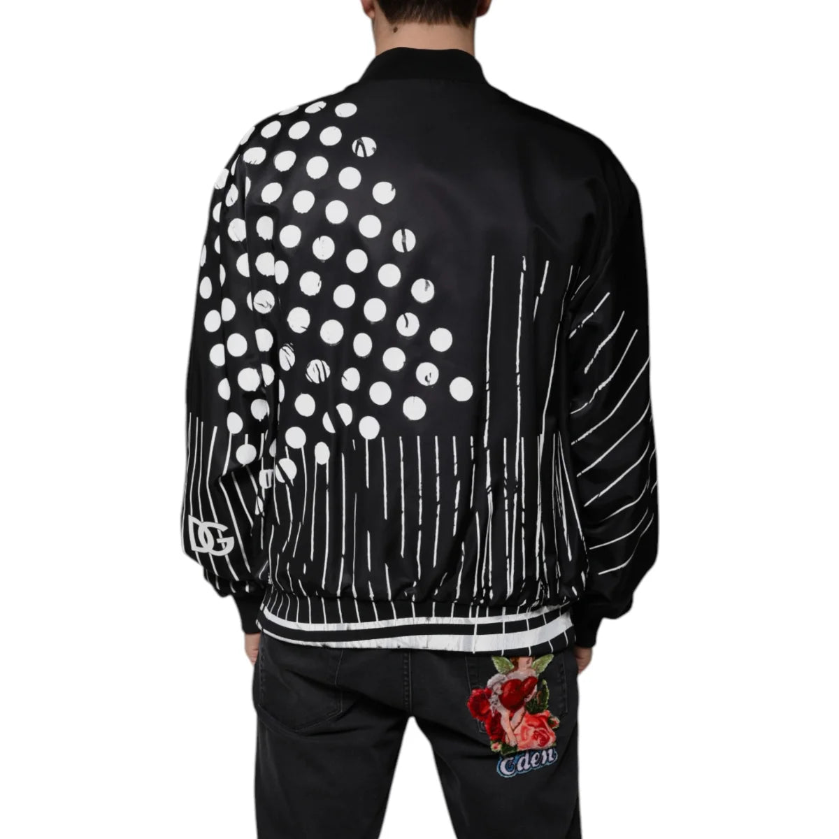 Dolce Gabbana Graphic Bomber Jacket Shiny Nylon Statement Style &