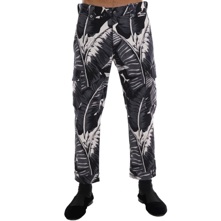 Dolce & Gabbana Gray Banana Leaf Cotton Pants