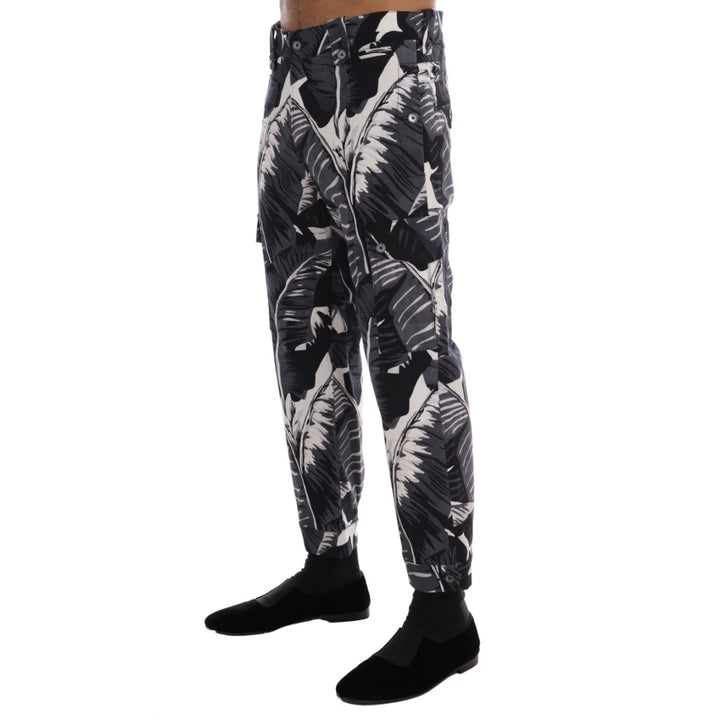 Dolce & Gabbana Gray Banana Leaf Cotton Pants