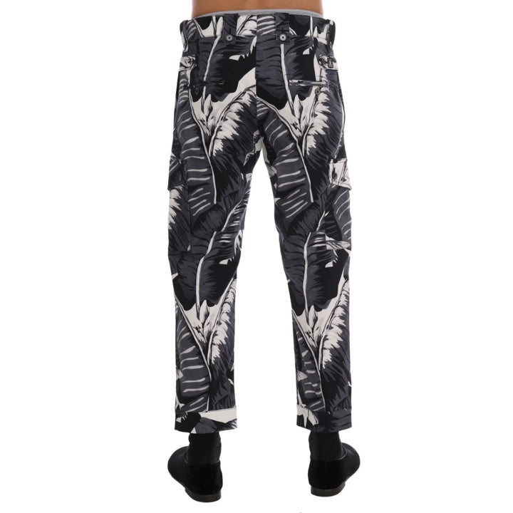 Dolce & Gabbana Gray Banana Leaf Cotton Pants