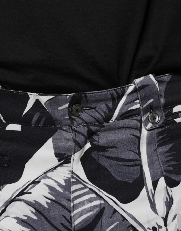 Dolce &amp; Gabbana Gray Banana Leaf Cotton Stretch Capri Pants