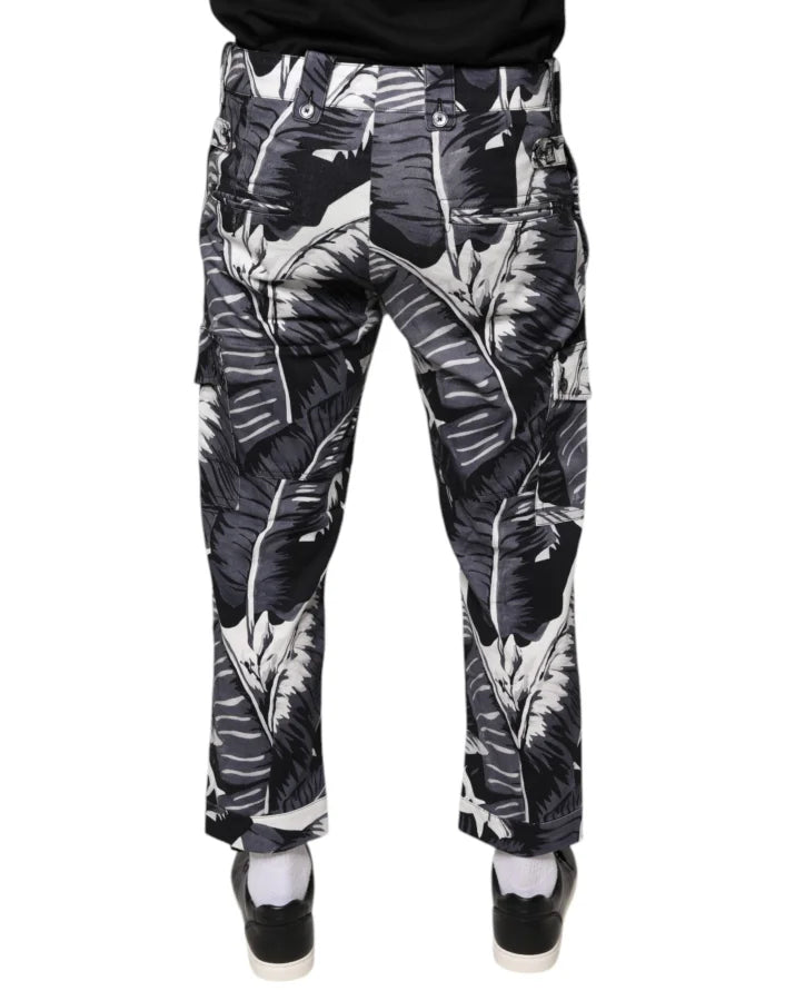 Dolce &amp; Gabbana Gray Banana Leaf Cotton Stretch Capri Pants
