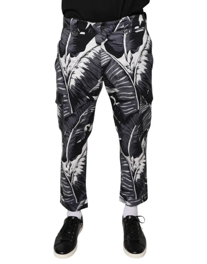 Dolce &amp; Gabbana Gray Banana Leaf Cotton Stretch Capri Pants