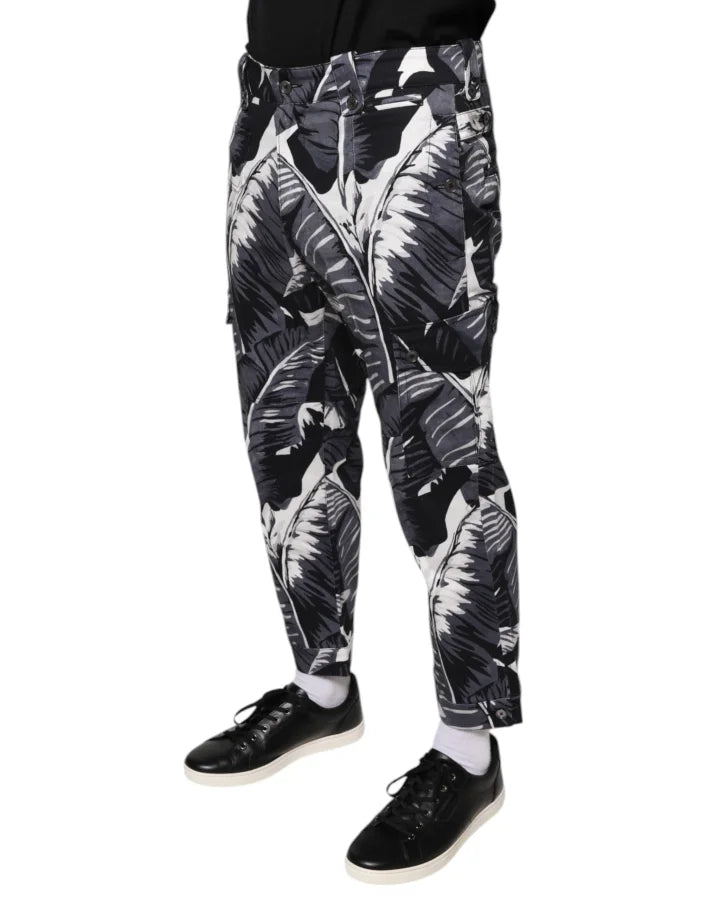 Dolce &amp; Gabbana Gray Banana Leaf Cotton Stretch Capri Pants