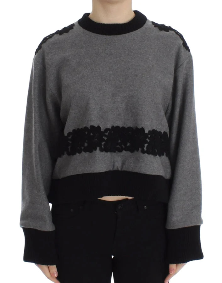 Dolce &amp; Gabbana Gray Black Lace Wool Cashmere Sweater