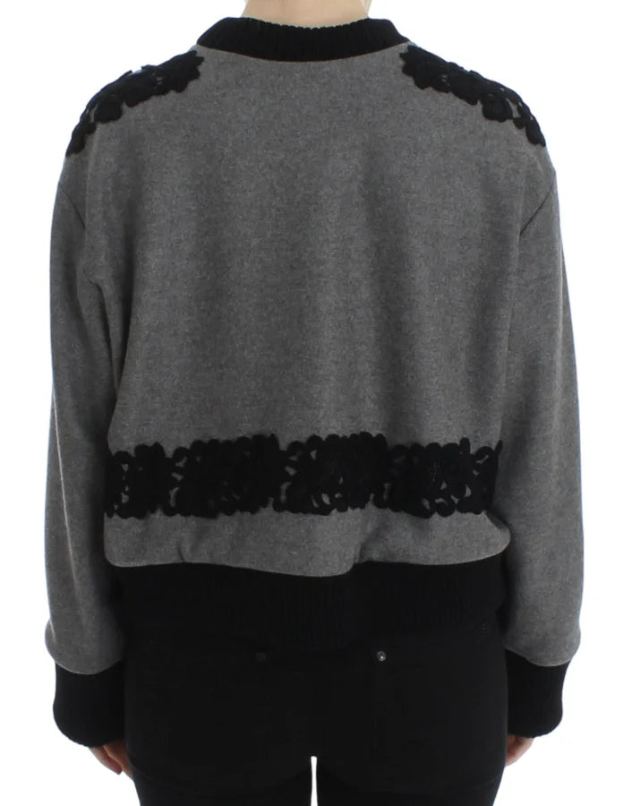 Dolce &amp; Gabbana Gray Black Lace Wool Cashmere Sweater